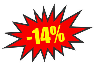 Discount 14 percent off. 3D illustration on white background.