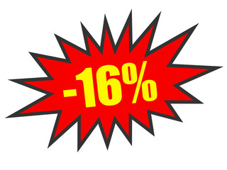 Discount 16 percent off. 3D illustration on white background.