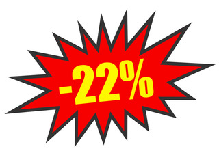 Discount 22 percent off. 3D illustration on white background.
