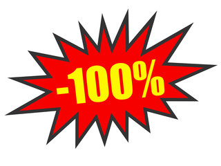 Discount 100 percent off. 3D illustration on white background.