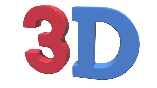 3D sign text logo icon in red and blue colors isolated on white background. Available in 4K FullHD and HD video render footage. Alpha matte channel included.