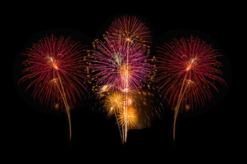 Colorful fireworks on the black sky background.