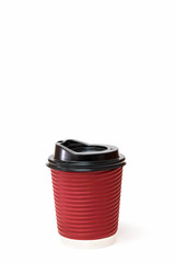 Red paper cup on white background