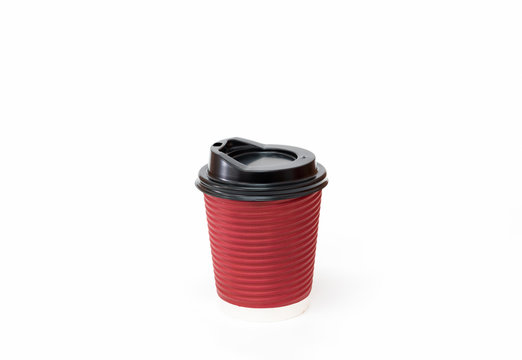 Red paper cup on white background