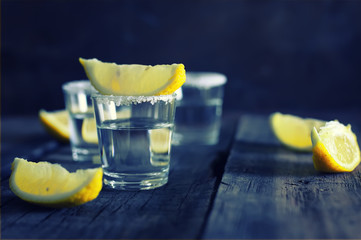 white tequila salt lemon wooden color