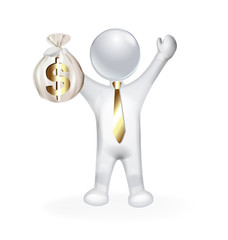 3D gold businessman and dollar money