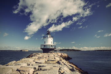 Spring Point Ledge Light Lighthouse in Portland, Maine, New England, USA, Vintage fitlered style