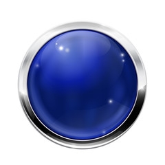 Blue round button with chrome frame
