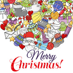 Obraz premium Merry christmas set of xmas colorful pattern and text templates. Ideal for holiday greeting cards, print, coloring book page or wrapping paper.