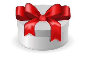 White box with red ribbon bow