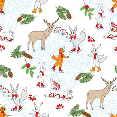  Seamless pattern with Christmas forest