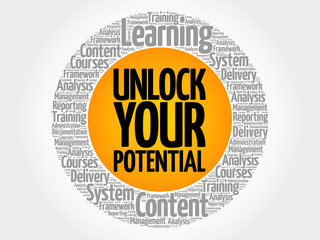 Unlock your potential circle word cloud, business concept