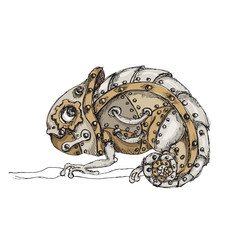 Steam punk color mechanical chameleon on  white background © onanana