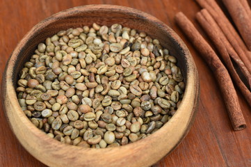 coffee beans with cinnamon sticks for background