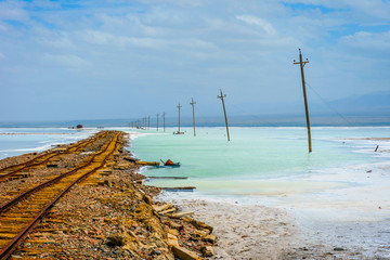Old railway at Chaqia (Chakayan) salt lake, Qinghai, China
