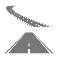 Winding curved road or highway with markings. Direction road, curve road, highway road, road transportation illustration.
