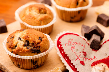 homemade muffins in christmas atmosphere