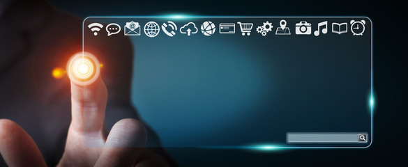 Businessman using tactile interface web address bar to surf on i