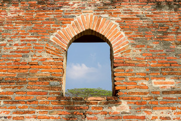 Old brick walls, the palace of King Rama, in Thailand.
