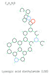 Fototapeta na wymiar Lysergic acid diethylamide C20H25N3O molecule