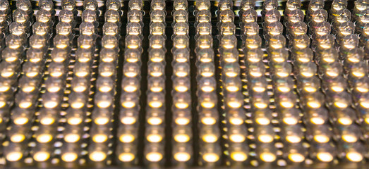 Selective focus at low position of led diode panel in warm tone