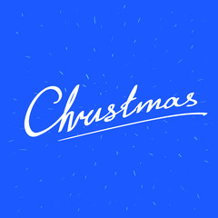 Christmas word on blue abstract background with falling snow