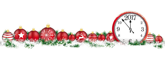Christmas Baubles Headline Snow Banner Clock 2017