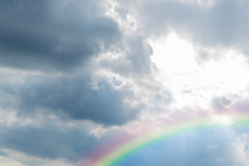 picture of raincloud created heart print in the sky, beautiful with the colorful rainbow.