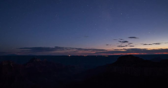 Grand Canyon National Park, Arizona, USA - North Rim view near Bright Angel Point from sunset to the starry night - Timelapse with pan left to right