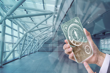 transparent futuristic smart phone and communication network concept