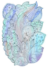 fancy ornament. floral motif for your design. watercolor paintin