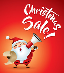 Fototapeta na wymiar Christmas Sale! Santa Claus with megaphone.