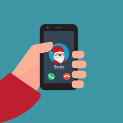 Vector illustration Christmas call from Santa Claus. Avatar Santa on your phone screen