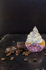 tiramisu cupcakes homemade cakes coffee dessert coffee on a wooden background dark light pink gentle cream