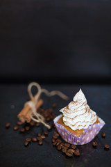 tiramisu cupcakes homemade cakes coffee dessert coffee on a wooden background dark light pink gentle cream