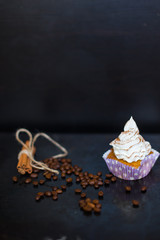 tiramisu cupcakes homemade cakes coffee dessert coffee on a wooden background dark light pink gentle cream