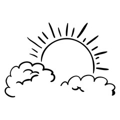 Clouds and sun icon. Landscape nature outdoor season and scene theme. Isolated design. Vector illustration