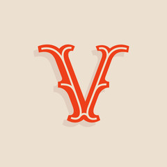 V letter logo in sport team university style.