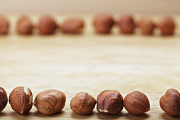 Hazelnuts in opposite rows