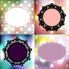 Set of frames with ornaments on colorful background