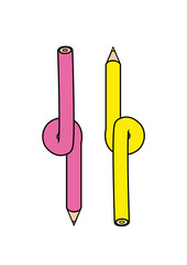 A pair of bended coloring pencils. Vector Illustration
