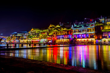 Fototapeta na wymiar Fenghuang downtown at night, Xiangxi, China
