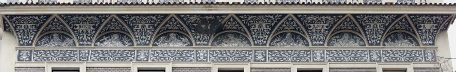 Lunette cornice of with 19th century graffito in Prague, Check.