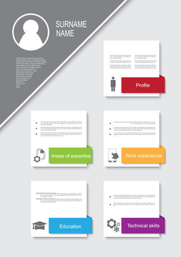 Resume / CV template design with ribbons/ tags