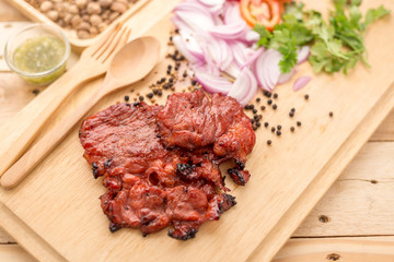 Delicious grilled marinated rack of lamb cut through to show the