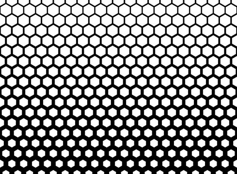 Abstract geometric black and white graphic halftone hexagon pattern