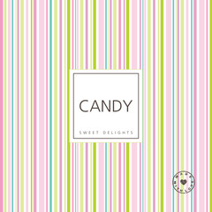 Candy background - sweet delights. Background with label. Design element. 