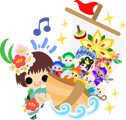 Obraz na płótnie Canvas The cute illustration of stylish girls in Kimono (Japanese style cloth). And it is usable to New Year holidays use including the New Year's card.