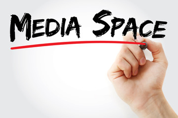 Hand writing Media space with marker, concept background