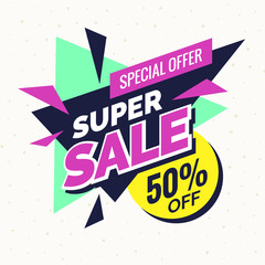Super sale banner, Retro edition. Vector illustration